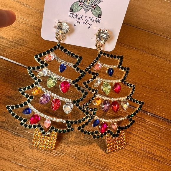 Christmas in July Tree‎ BLING Holiday Drop Earrings Lights Rhinestones Dangle - Picture 4 of 8